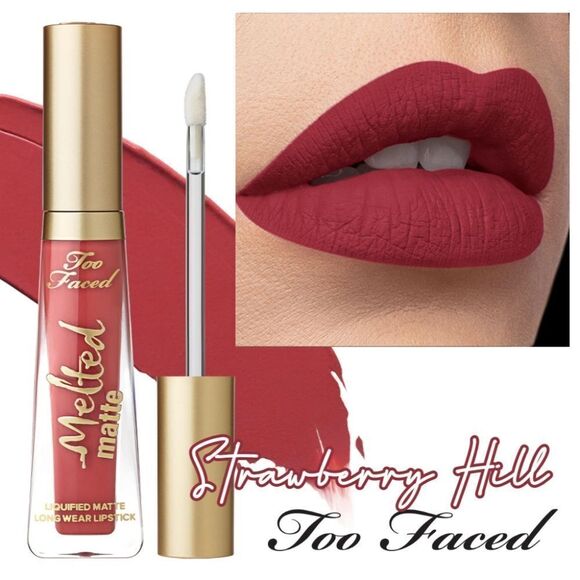 Too Faced Melted Matte Plumping Lipstick in Strawberry Hill - Picture 1 of 15